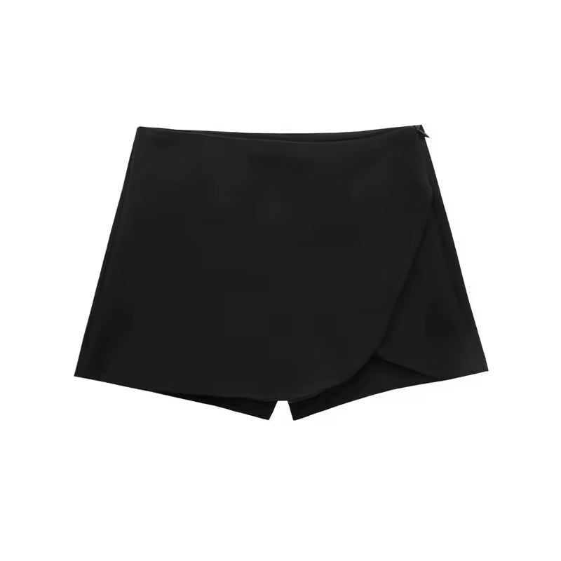 Damen Shorts im Rock-Look in Schwarz, Weiß, Rosa und Braun – hoher Bund und asymmetrischer Schnitt für den Sommer / Timefinity