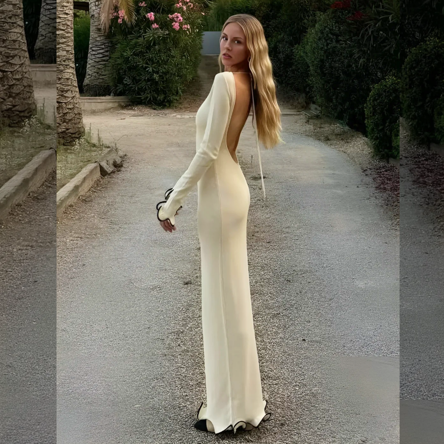 Oralda – Elegantes Langarm Maxikleid für Festliche Events beige