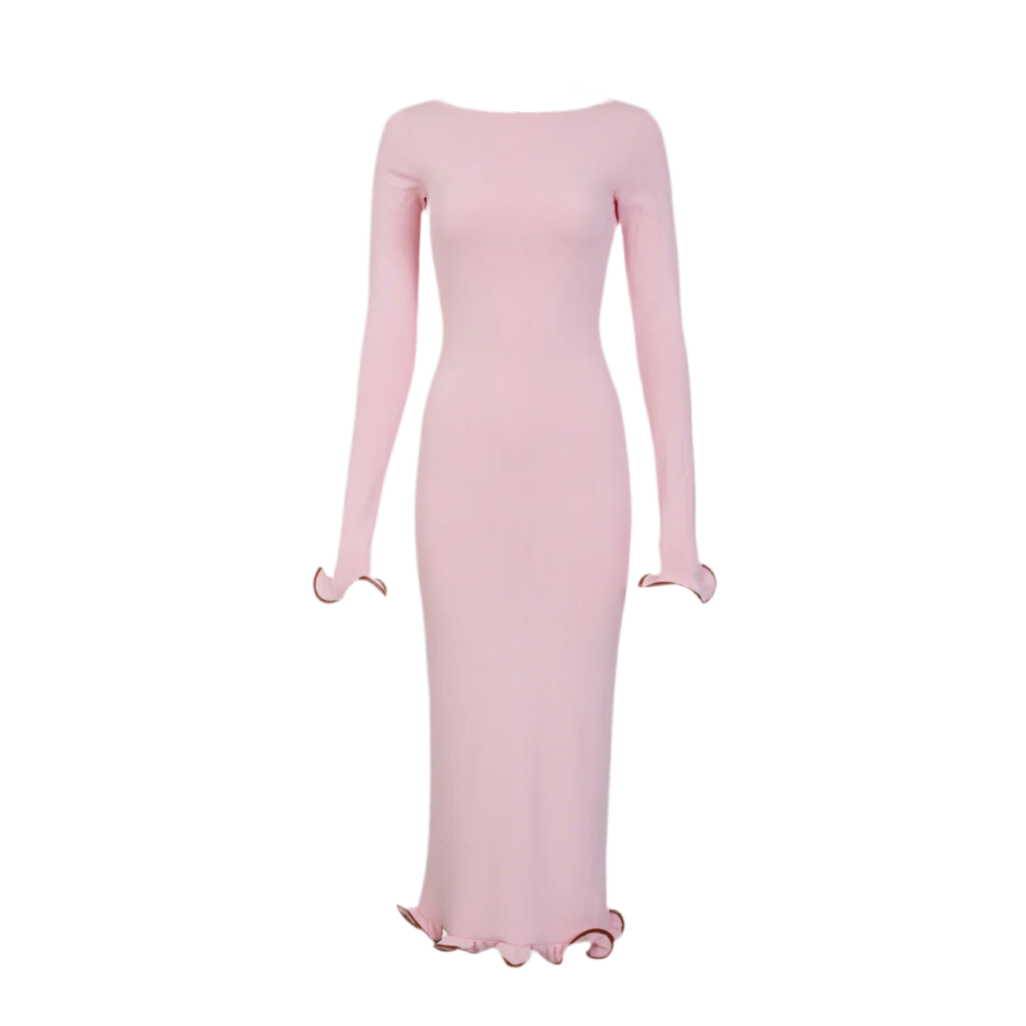Oralda Langarm rosaMaxikleid – Elegantes, figurbetontes Kleid mit langem Arm und schickem Design, ideal für besondere Anlässe und festliche Events