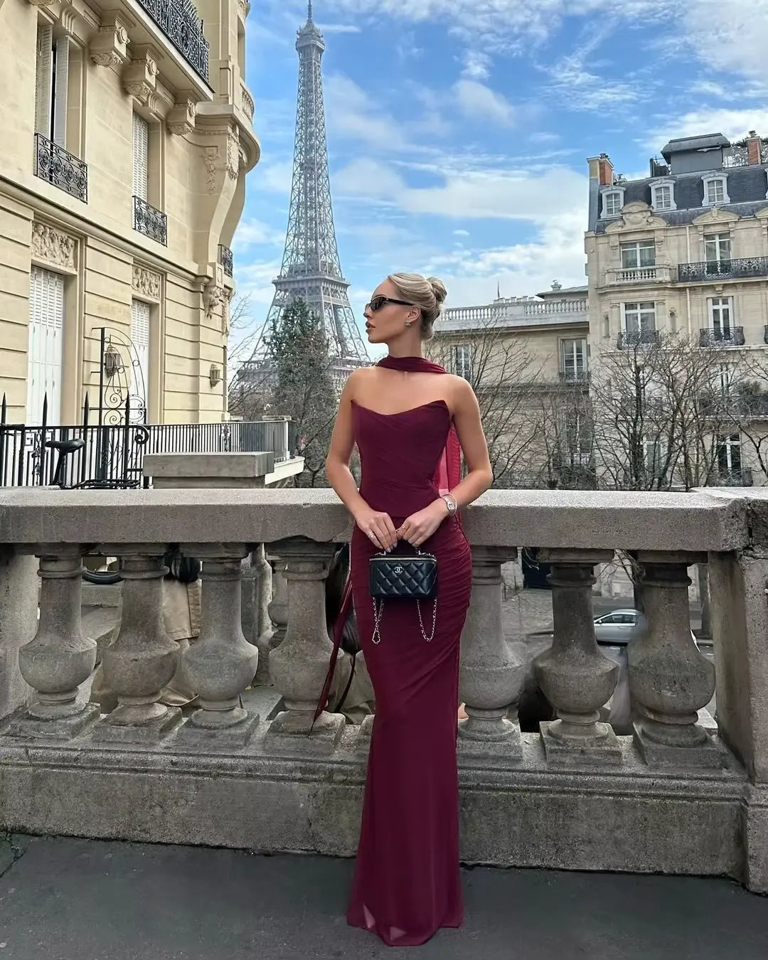 TIMEFINITY 2025 – Zweiteiliges Set Inesa mit Corsage-Top und Maxirock aus Mesh, eleganter Look für Events und besondere Anlässe
