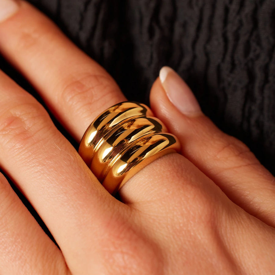 TIMEFINITY SOLena Ring 2025 – Goldfarbener Edelstahlring für Damen, minimalistischer Schmucktrend