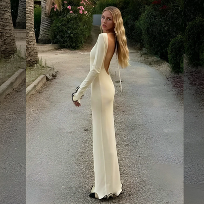 Oralda – Elegantes Langarm Maxikleid für Festliche Events beige