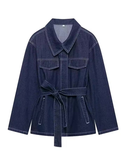 TIMEFINITY Icon Set – Dunkles Denim-Zweiteiler mit taillierter Jacke & High-Waist-Jeans, Trend 2025