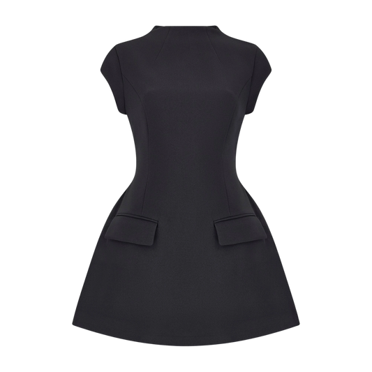 Elegantes schwarzes Minikleid Cel mit femininem Look und stilvollem Design. Perfekt für besondere Anlässe, hochwertige Verarbeitung und modischer Schnitt.